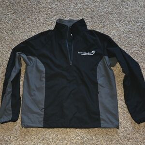 Lands' End Navy Workwear Outfitters Label on Black Fabric